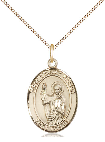14kt Gold Filled Saint Vincent Ferrer Pendant on a 18 inch Gold Filled Light Curb chain