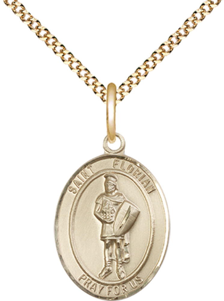 14kt Gold Filled Saint Florian Pendant on a 18 inch Gold Plate Light Curb chain