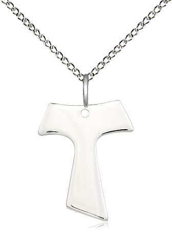Sterling Silver Tau Cross Pendant on a 18 inch Sterling Silver Light Curb chain