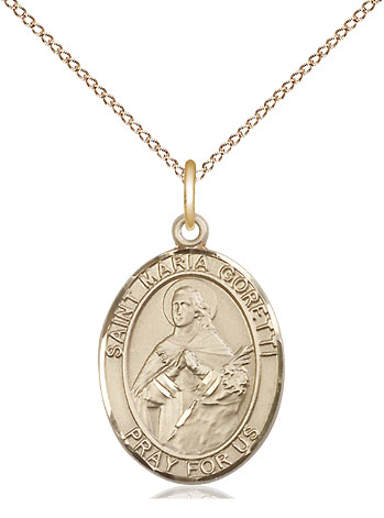 14kt Gold Filled Saint Maria Goretti Pendant on a 18 inch Gold Filled Light Curb chain