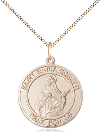 14kt Gold Filled Saint Maria Goretti Pendant on a 18 inch Gold Filled Light Curb chain