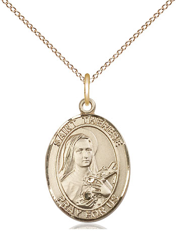 14kt Gold Filled Saint Therese of Lisieux Pendant on a 18 inch Gold Filled Light Curb chain