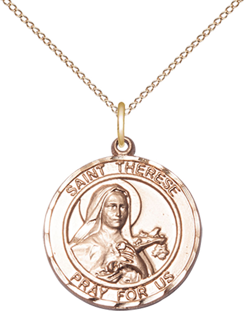 14kt Gold Filled Saint Therese of Lisieux Pendant on a 18 inch Gold Filled Light Curb chain