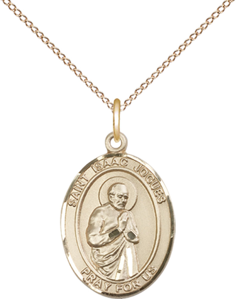 14kt Gold Filled Saint Isaac Jogues Pendant on a 18 inch Gold Filled Light Curb chain