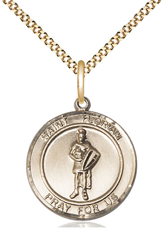 14kt Gold Filled Saint Florian Pendant on a 18 inch Gold Plate Light Curb chain
