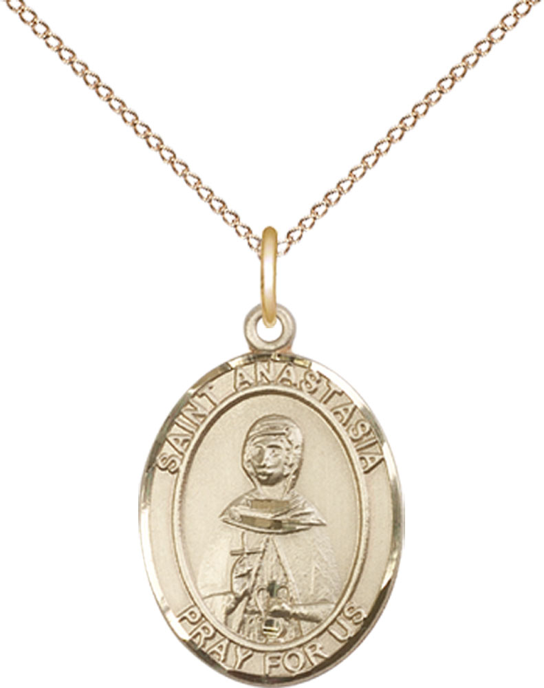 14kt Gold Filled Saint Anastasia Pendant on a 18 inch Gold Filled Light Curb chain