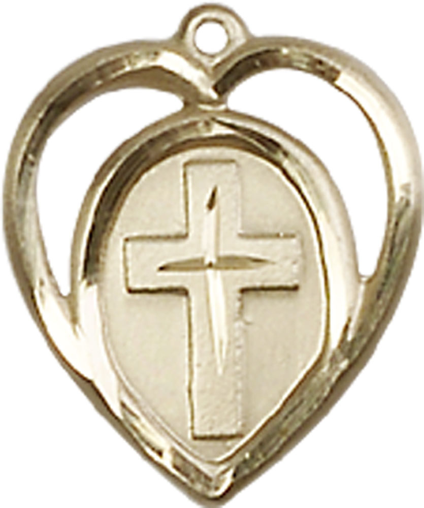 14kt Gold Heart Cross Medal
