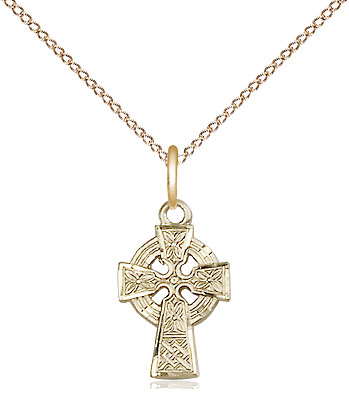14kt Gold Filled Celtic Cross Pendant on a 18 inch Gold Filled Light Curb chain