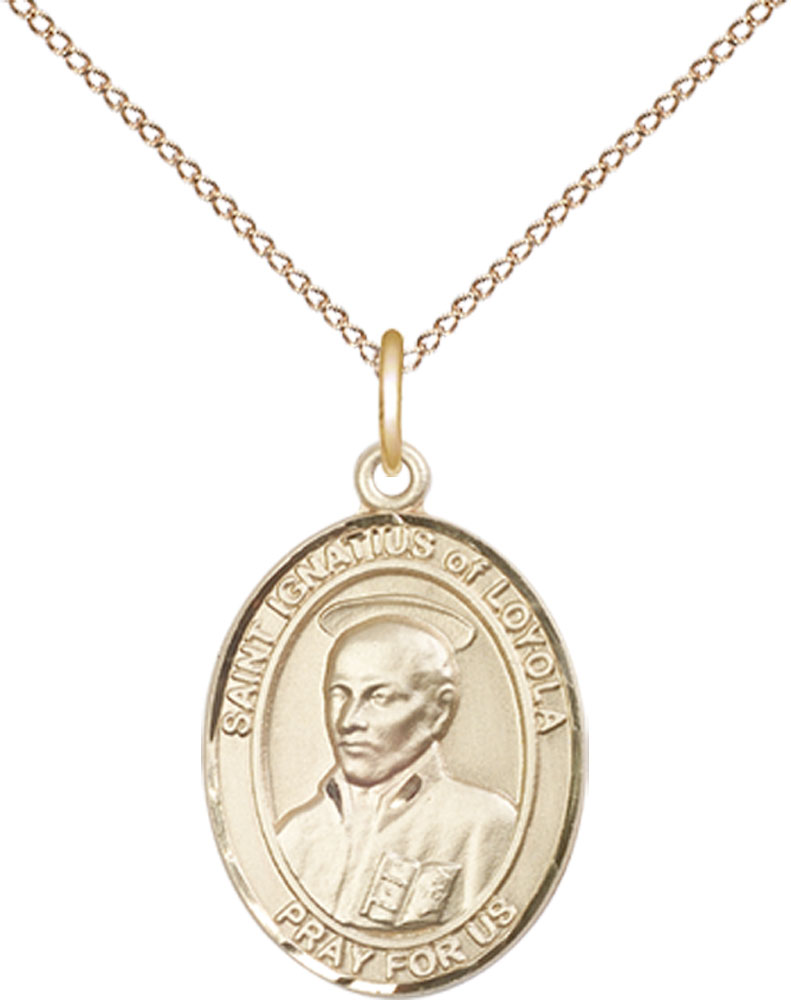 14kt Gold Filled Saint Ignatius of Loyola Pendant on a 18 inch Gold Filled Light Curb chain