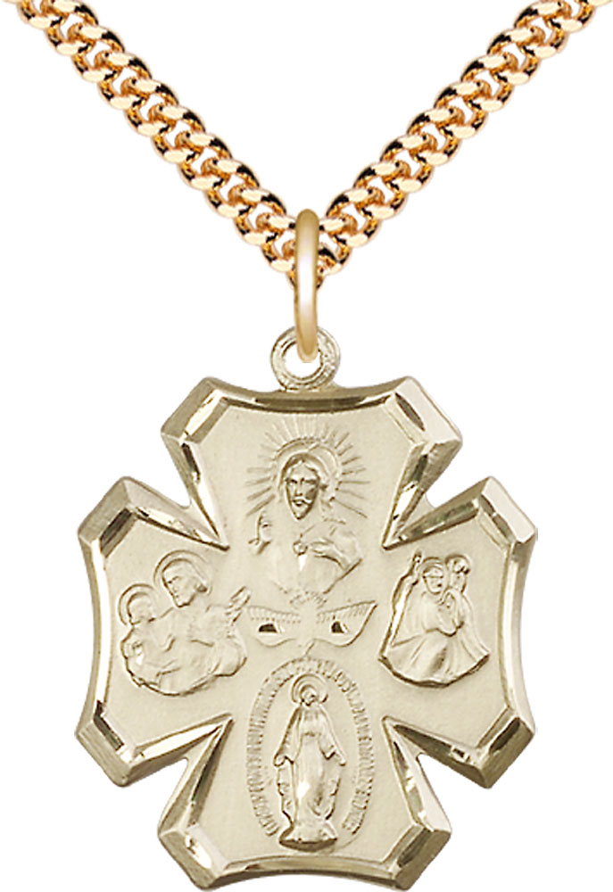 14kt Gold Filled 4-Way Pendant on a 24 inch Gold Plate Heavy Curb chain