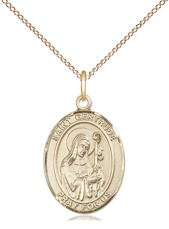 14kt Gold Filled Saint Gertrude of Nivelles Pendant on a 18 inch Gold Filled Light Curb chain