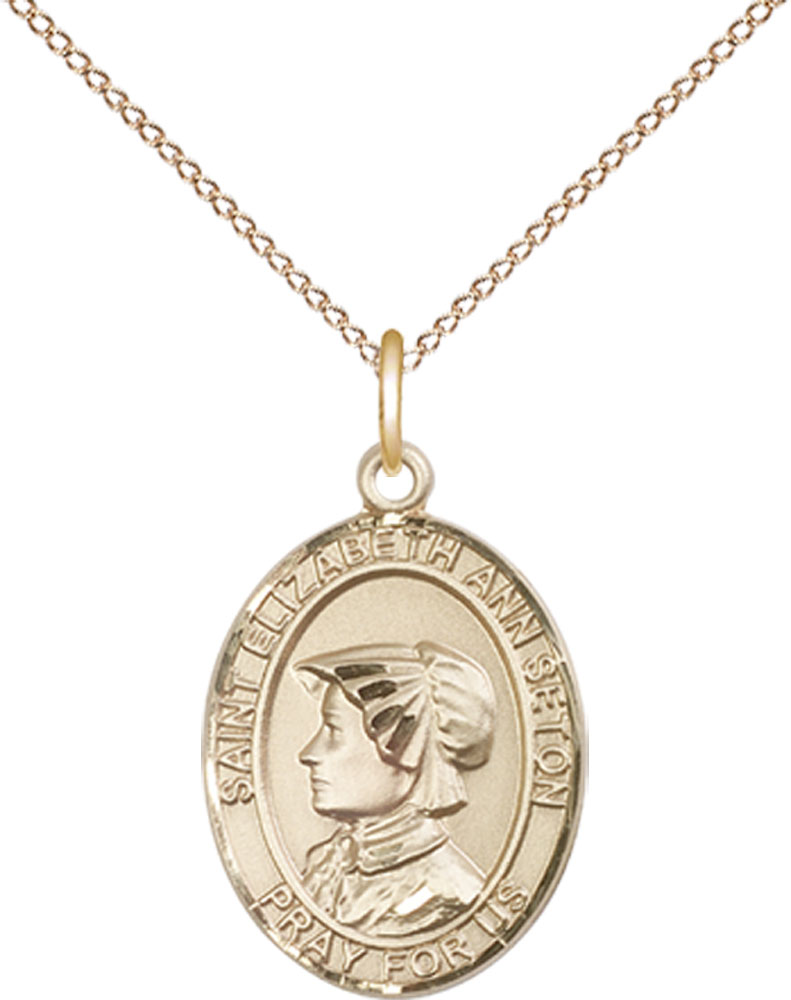 14kt Gold Filled Saint Elizabeth Ann Seton Pendant on a 18 inch Gold Filled Light Curb chain