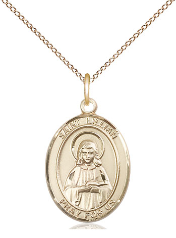 14kt Gold Filled Saint Lillian Pendant on a 18 inch Gold Filled Light Curb chain