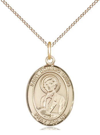 14kt Gold Filled Saint Dominic Savio Pendant on a 18 inch Gold Filled Light Curb chain