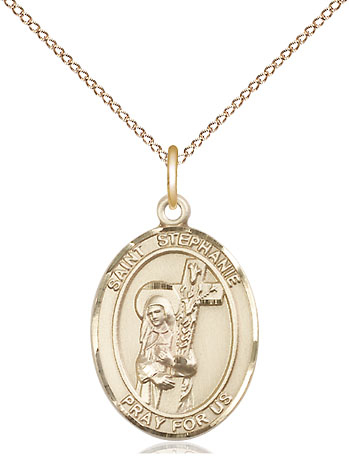 14kt Gold Filled Saint Stephanie Pendant on a 18 inch Gold Filled Light Curb chain
