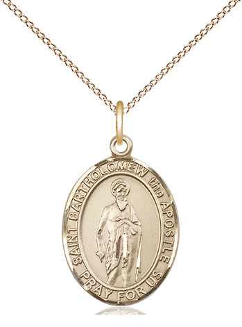 14kt Gold Filled Saint Bartholomew the Apostle Pendant on a 18 inch Gold Filled Light Curb chain