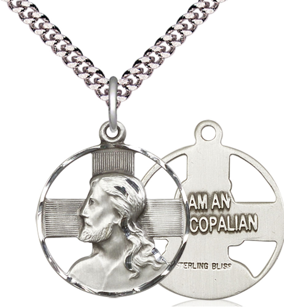 Sterling Silver Cross Pendant on a 24 inch Light Rhodium Heavy Curb chain