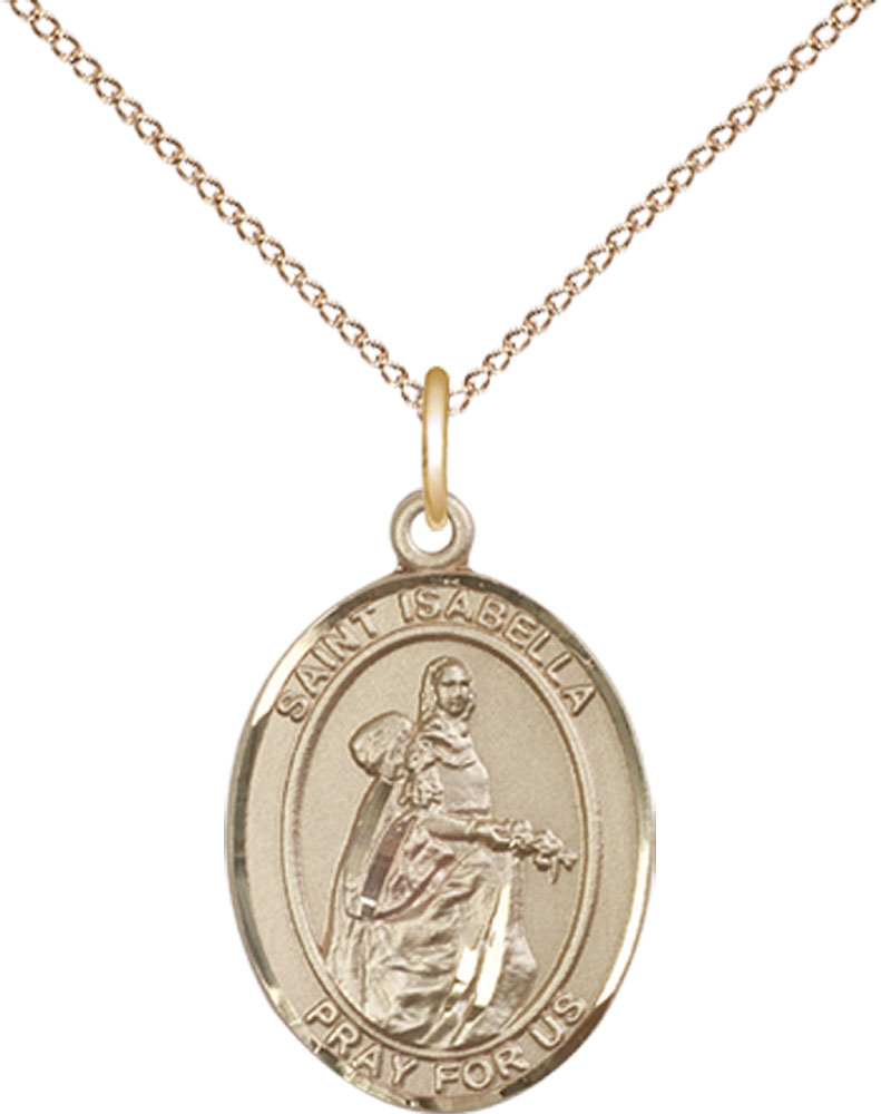 14kt Gold Filled Saint Isabella of Portugal Pendant on a 18 inch Gold Filled Light Curb chain