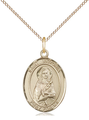 14kt Gold Filled Saint Victoria Pendant on a 18 inch Gold Filled Light Curb chain