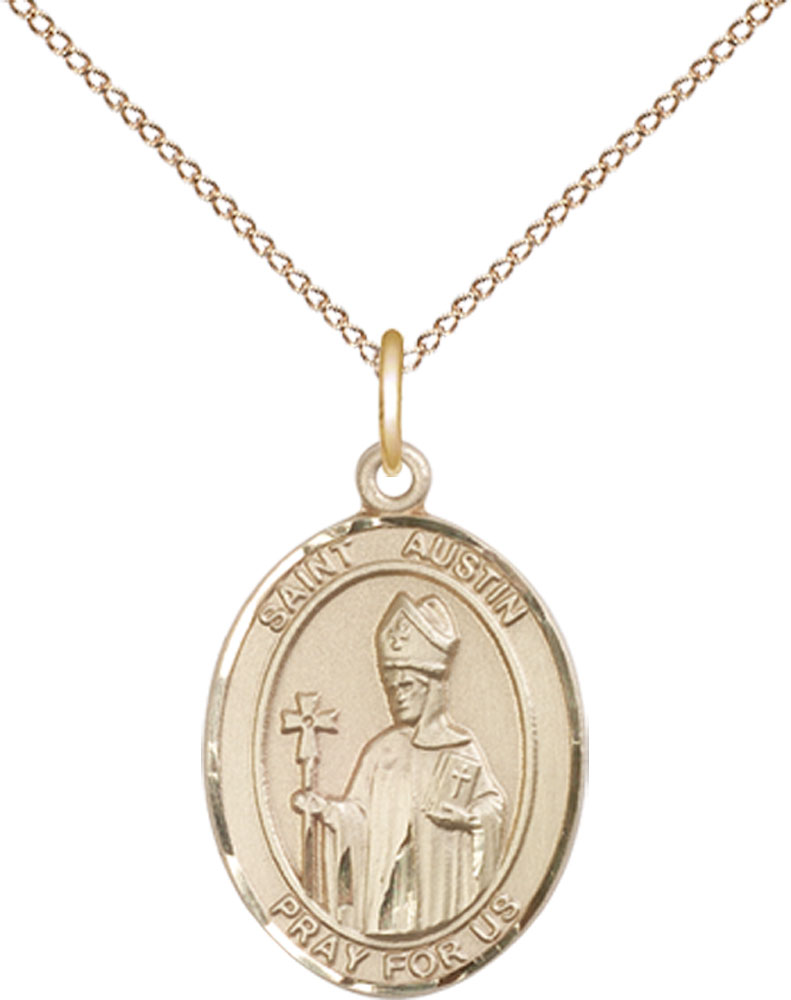 14kt Gold Filled Saint Austin Pendant on a 18 inch Gold Filled Light Curb chain