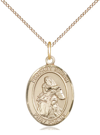 14kt Gold Filled Saint Isaiah Pendant on a 18 inch Gold Filled Light Curb chain
