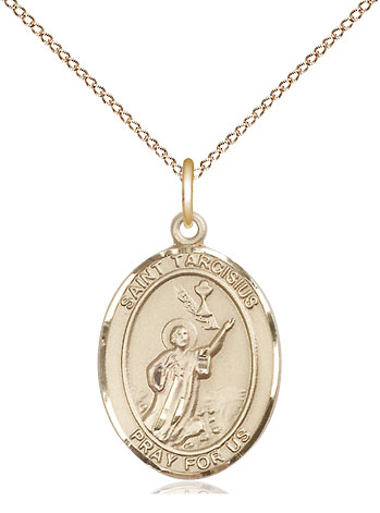 14kt Gold Filled Saint Tarcisius Pendant on a 18 inch Gold Filled Light Curb chain