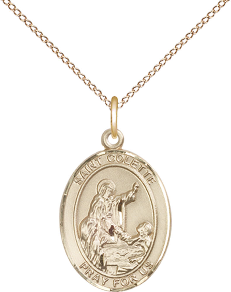14kt Gold Filled Saint Colette Pendant on a 18 inch Gold Filled Light Curb chain