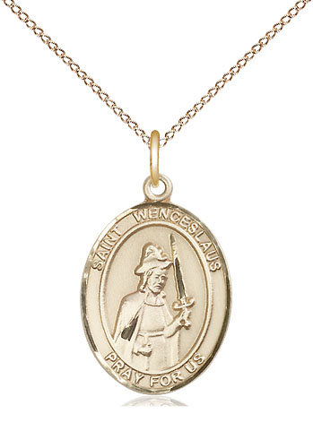 14kt Gold Filled Saint Wenceslaus Pendant on a 18 inch Gold Filled Light Curb chain