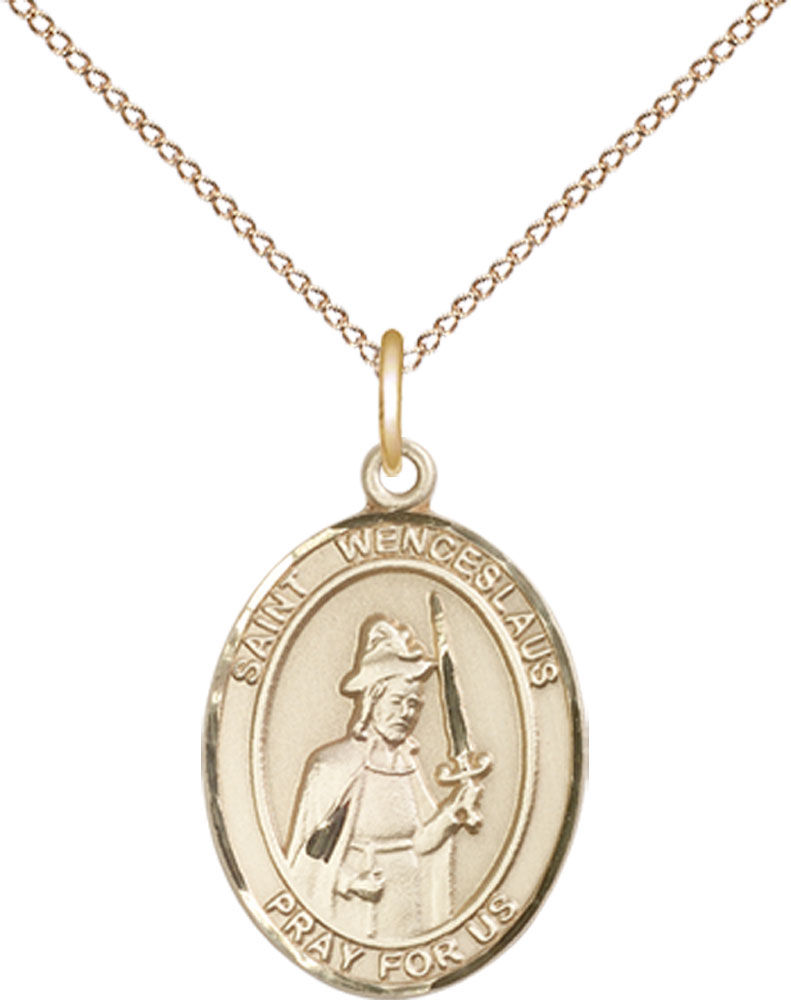14kt Gold Filled Saint Wenceslaus Pendant on a 18 inch Gold Filled Light Curb chain