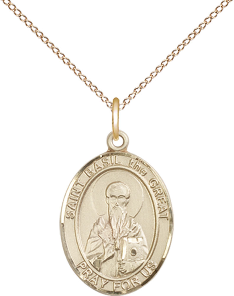 14kt Gold Filled Saint Basil the Great Pendant on a 18 inch Gold Filled Light Curb chain