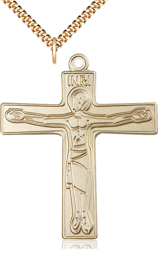 14kt Gold Filled Cursillio Cross Pendant on a 24 inch Gold Plate Heavy Curb chain