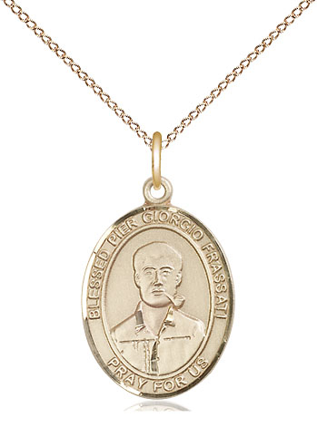 14kt Gold Filled Blessed Pier Giorgio Frassati Pendant on a 18 inch Gold Filled Light Curb chain
