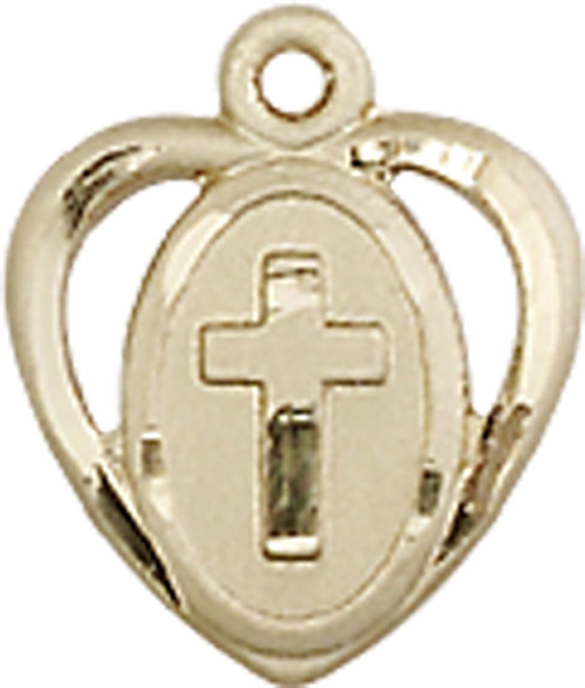 14kt Gold Heart Cross Medal
