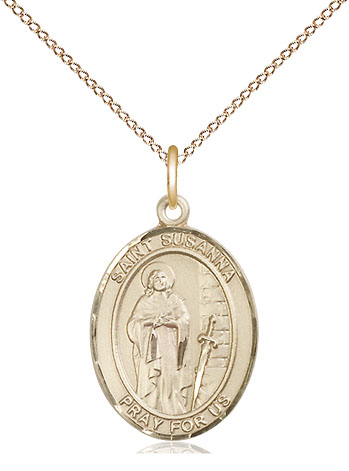 14kt Gold Filled Saint Susanna Pendant on a 18 inch Gold Filled Light Curb chain