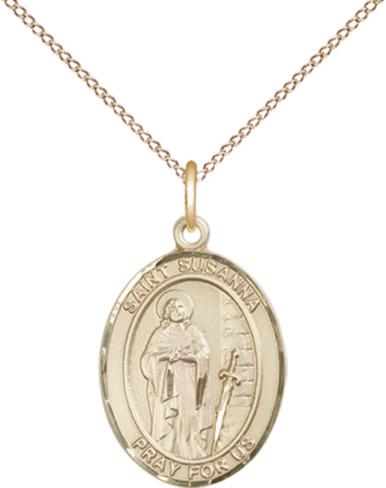 14kt Gold Filled Saint Susanna Pendant on a 18 inch Gold Filled Light Curb chain