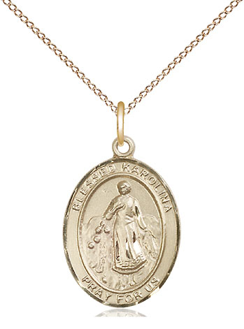 14kt Gold Filled Blessed Karolina Kozkowna Pendant on a 18 inch Gold Filled Light Curb chain