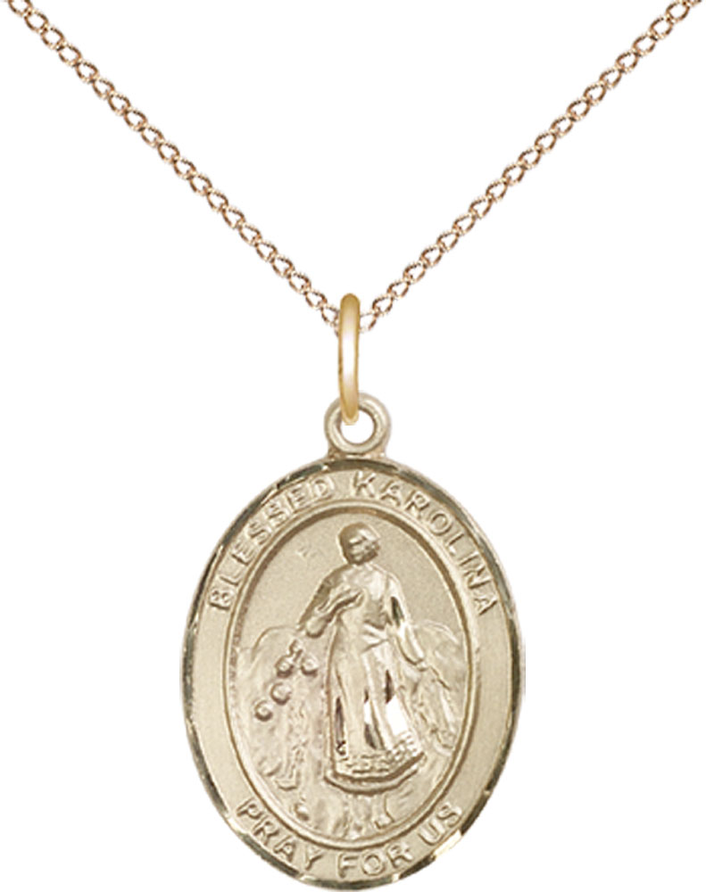 14kt Gold Filled Blessed Karolina Kozkowna Pendant on a 18 inch Gold Filled Light Curb chain