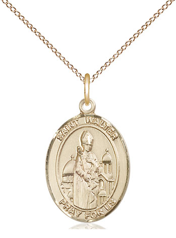 14kt Gold Filled Saint Walter of Pontnoise Pendant on a 18 inch Gold Filled Light Curb chain