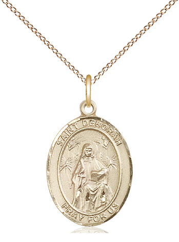 14kt Gold Filled Saint Deborah Pendant on a 18 inch Gold Filled Light Curb chain
