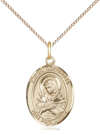 14kt Gold Filled Mater Dolorosa Pendant on a 18 inch Gold Filled Light Curb chain