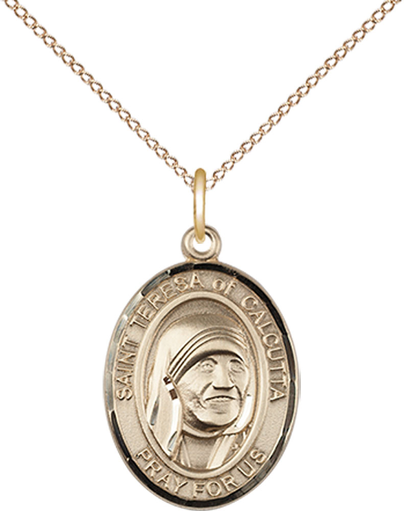 14kt Gold Filled Saint Teresa of Calcutta Pendant on a 18 inch Gold Filled Light Curb chain
