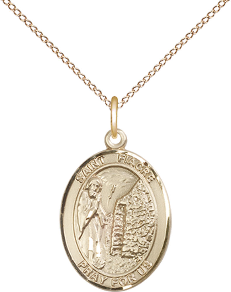 14kt Gold Filled Saint Fiacre Pendant on a 18 inch Gold Filled Light Curb chain