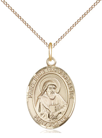 14kt Gold Filled Saint Bede the Venerable Pendant on a 18 inch Gold Filled Light Curb chain