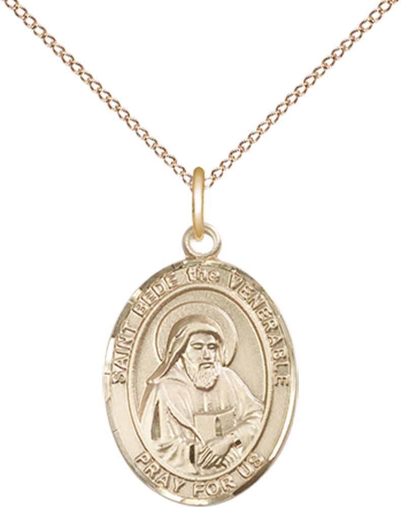 14kt Gold Filled Saint Bede the Venerable Pendant on a 18 inch Gold Filled Light Curb chain
