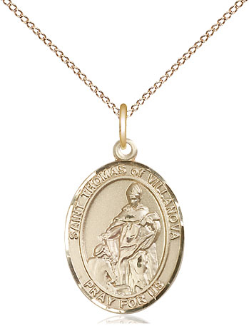 14kt Gold Filled Saint Thomas of Villanova Pendant on a 18 inch Gold Filled Light Curb chain