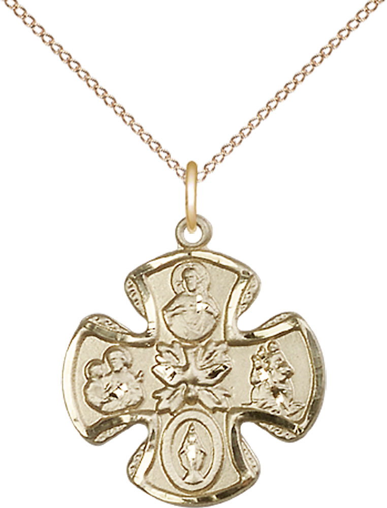 14kt Gold Filled 5-Way Pendant on a 18 inch Gold Filled Light Curb chain