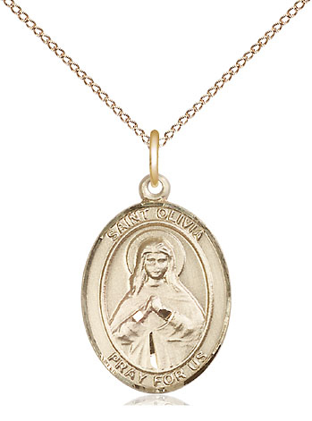 14kt Gold Filled Saint Olivia Pendant on a 18 inch Gold Filled Light Curb chain
