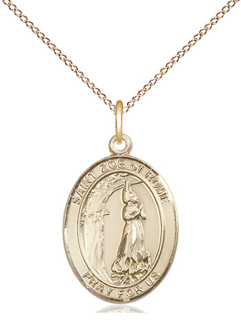 14kt Gold Filled Saint Zoe of Rome Pendant on a 18 inch Gold Filled Light Curb chain