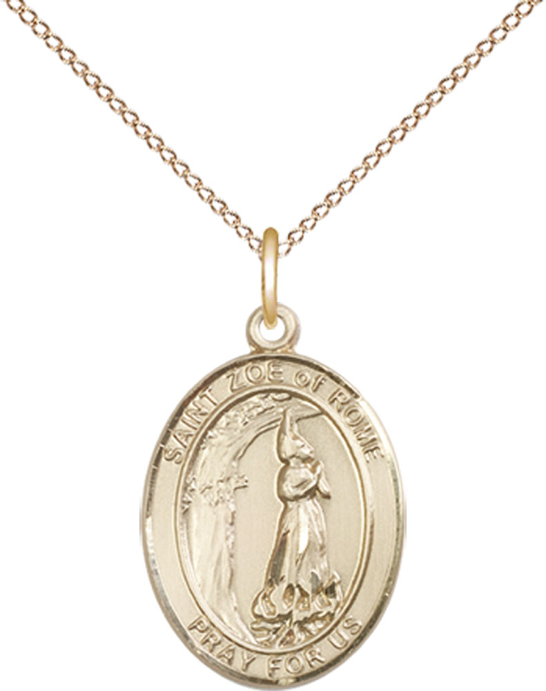14kt Gold Filled Saint Zoe of Rome Pendant on a 18 inch Gold Filled Light Curb chain
