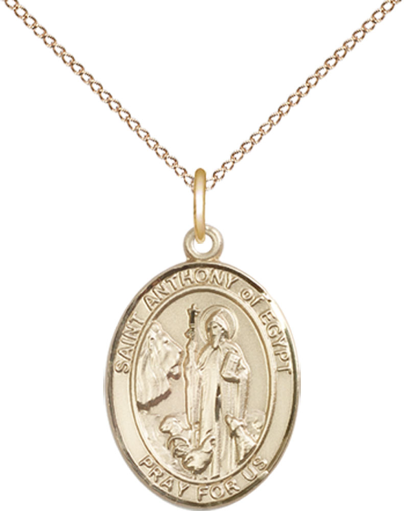 14kt Gold Filled Saint Anthony of Egypt Pendant on a 18 inch Gold Filled Light Curb chain
